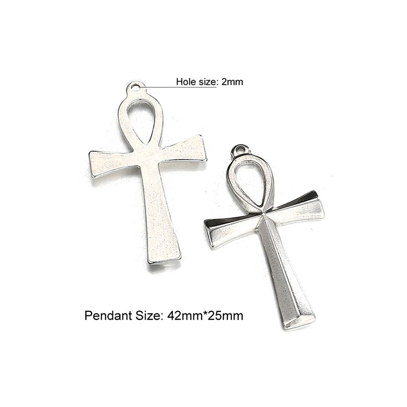 5Pcs Vintage Stainless Steel Egyptian Ankh Charm Pendant Lot