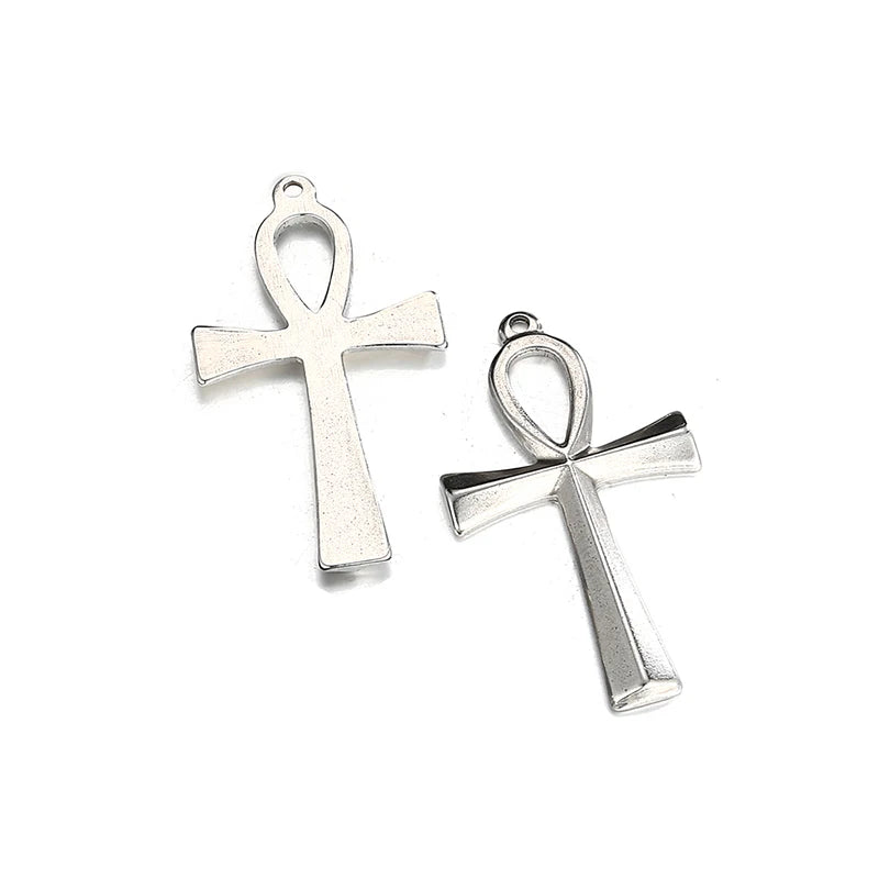5Pcs Vintage Stainless Steel Egyptian Ankh Charm Pendant Lot