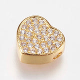 5Pcs CZ Heart Spacer Beads Brass Micro Pave Crystal for Jewelry DIY 9x9.5x4mm
