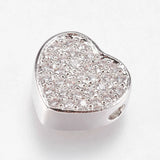5Pcs CZ Heart Spacer Beads Brass Micro Pave Crystal for Jewelry DIY 9x9.5x4mm