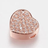 5Pcs CZ Heart Spacer Beads Brass Micro Pave Crystal for Jewelry DIY 9x9.5x4mm