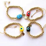 5Pcs Colorful Glass Eyes Beads Elastic Bracelets Men Women Round Beaded