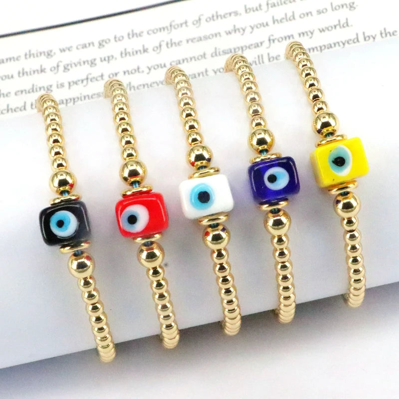 5Pcs Evil Eye Square Beads Bracelet Copper Beads Rope Bracelets For Women