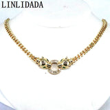 Brass Zircon Leopard Head Jewelry Set