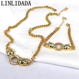 Brass Zircon Leopard Head Jewelry Set