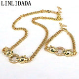 Brass Zircon Leopard Head Jewelry Set