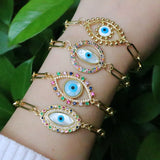 Plated Eye Mother Of Pearl Oval Chain Bracelet