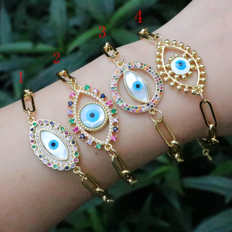 Plated Eye Mother Of Pearl Oval Chain Bracelet