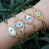 Plated Eye Mother Of Pearl Oval Chain Bracelet