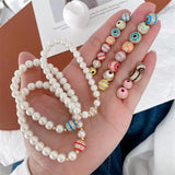 5Pcs Neon Yin Yang Charms Elastic Bracelets Women Dainty Pearl Jewelry