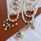 5Pcs Neon Yin Yang Charms Elastic Bracelets Women Dainty Pearl Jewelry