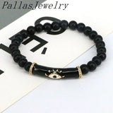 5Pcs Natural Stone 8mm Beaded Bracelets with Enamel Eye Charm