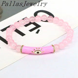 5Pcs Natural Stone 8mm Beaded Bracelets with Enamel Eye Charm