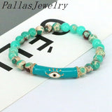5Pcs Natural Stone 8mm Beaded Bracelets with Enamel Eye Charm