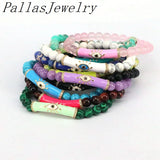 5Pcs Natural Stone 8mm Beaded Bracelets with Enamel Eye Charm