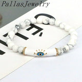 5Pcs Natural Stone 8mm Beaded Bracelets with Enamel Eye Charm