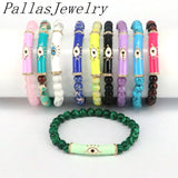 5Pcs Natural Stone 8mm Beaded Bracelets with Enamel Eye Charm
