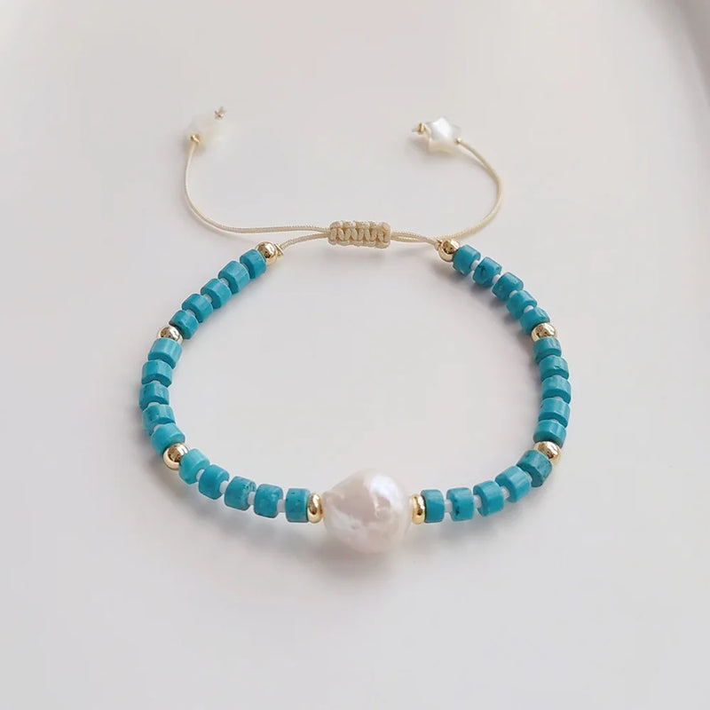 5Pcs Natural Stone Pearl Bracelets for Women Vintage Turquoise Bracelet