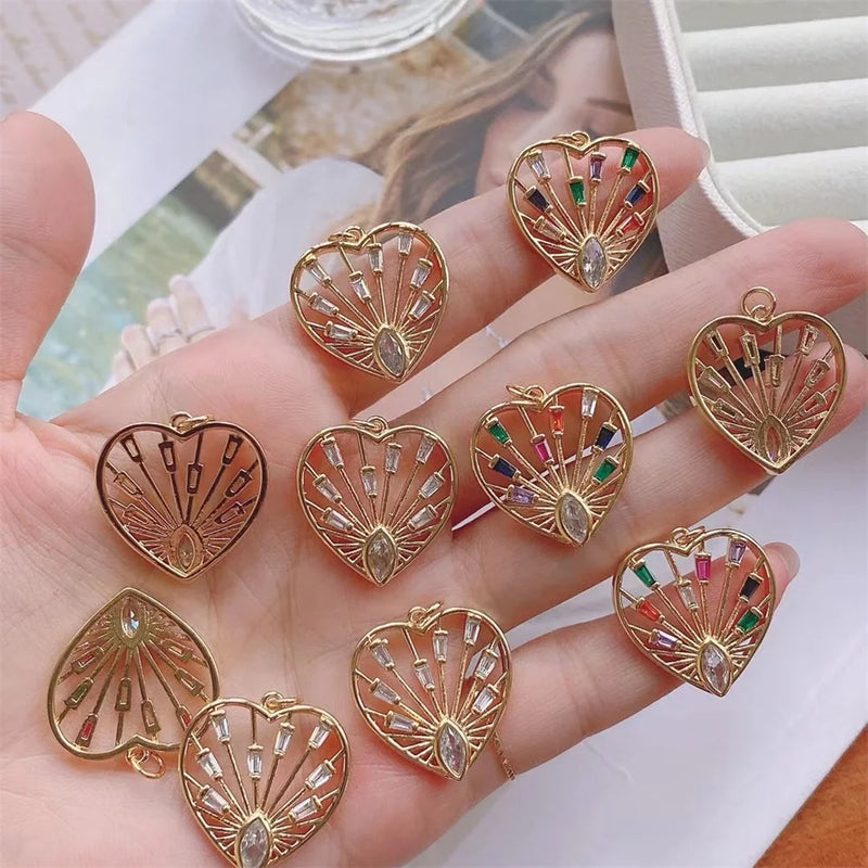 5Pcs Rainbow Cubic Zirconia Micro Heart Pendant Charms