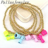 5Pcs Enamel Bottle Coffee Cup Charm Bracelet Gold Beaded Chain Elastic Jewelry