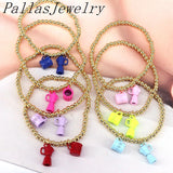 5Pcs Enamel Bottle Coffee Cup Charm Bracelet Gold Beaded Chain Elastic Jewelry