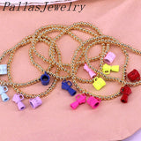5Pcs Enamel Bottle Coffee Cup Charm Bracelet Gold Beaded Chain Elastic Jewelry
