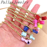 5Pcs Enamel Bottle Coffee Cup Charm Bracelet Gold Beaded Chain Elastic Jewelry