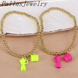 5Pcs Enamel Bottle Coffee Cup Charm Bracelet Gold Beaded Chain Elastic Jewelry