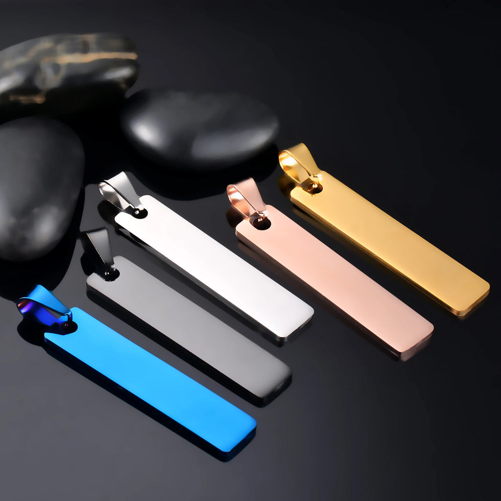 5Pcs Stainless Steel Dog Tags Pendant Necklace 45mm*10mm