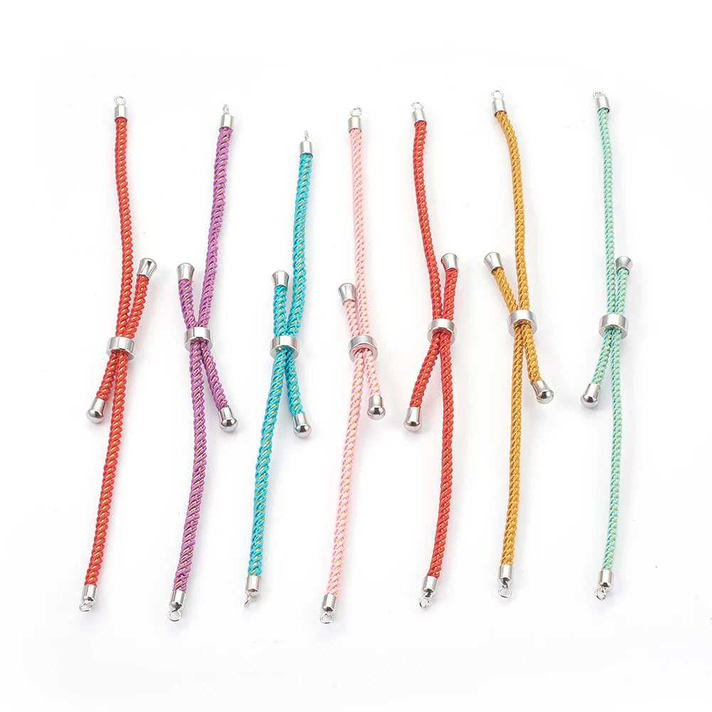5Pcs Mixed Nylon Cord Slider Bracelet Making with Brass Findings