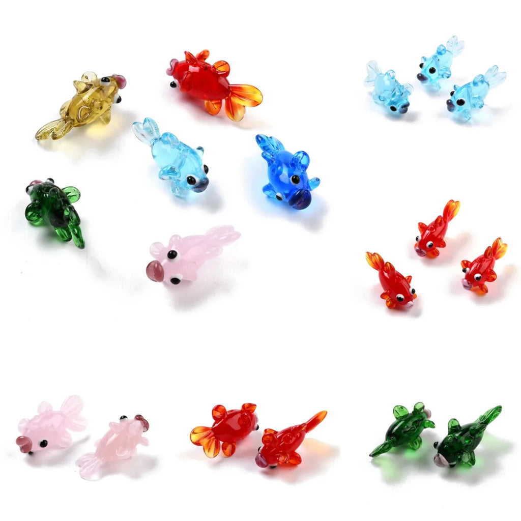 5Pcs Mixed Lampwork Glass Goldfish Fish Beads Spacer Charms DIY Jewelry Making