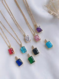 Colorful Zircon Stone Pendant Chain Necklace Plated Jewelry