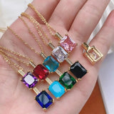 Colorful Zircon Stone Pendant Chain Necklace Plated Jewelry