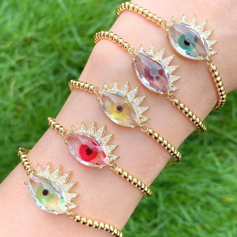 Colorful Eyes Beads Zircon Paved Turkey Bracelet For Women