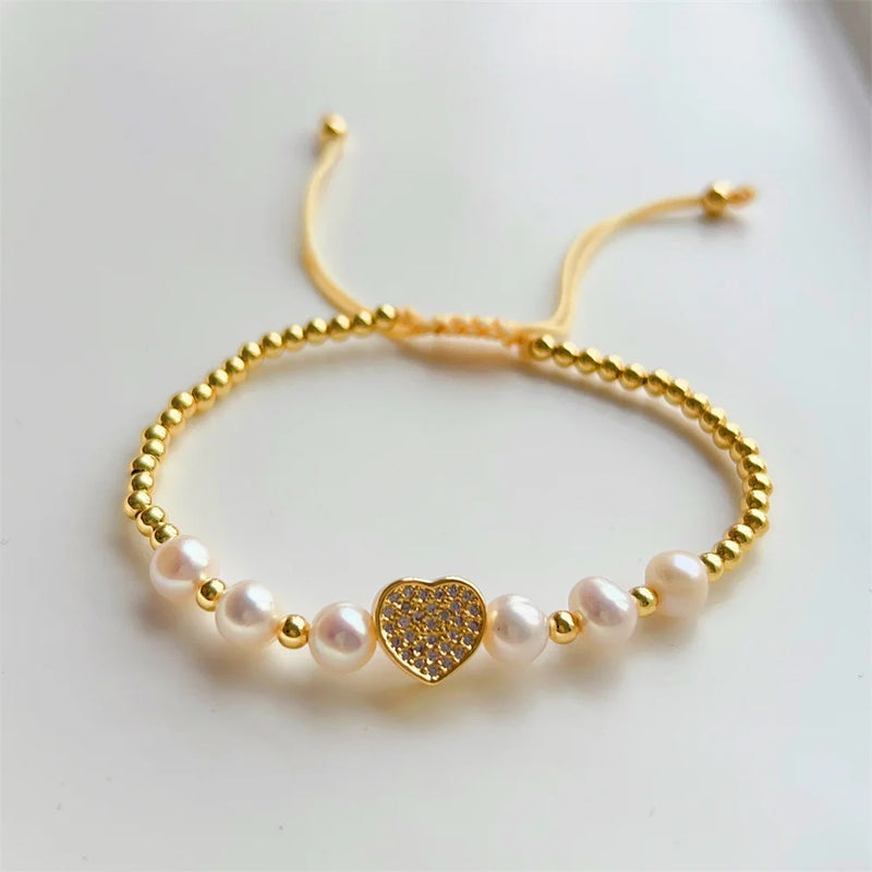 Natural Freshwater Pearl Bracelets Zircon Charm Bracelet for Women Beads