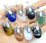 5Pcs Gem stone Quartz Crystal tiger eye Moon Pendants DIY Jewelry Making