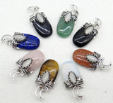 5Pcs Gem stone Quartz Crystal tiger eye Moon Pendants DIY Jewelry Making