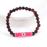 5Pcs Stone Strand Bracelet 8mm Colorful Stone Enamel Eye Charm