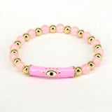 5Pcs Stone Strand Bracelet 8mm Colorful Stone Enamel Eye Charm