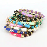 5Pcs Stone Strand Bracelet 8mm Colorful Stone Enamel Eye Charm