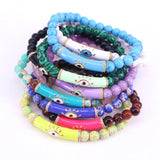 5Pcs Stone Strand Bracelet 8mm Colorful Stone Enamel Eye Charm
