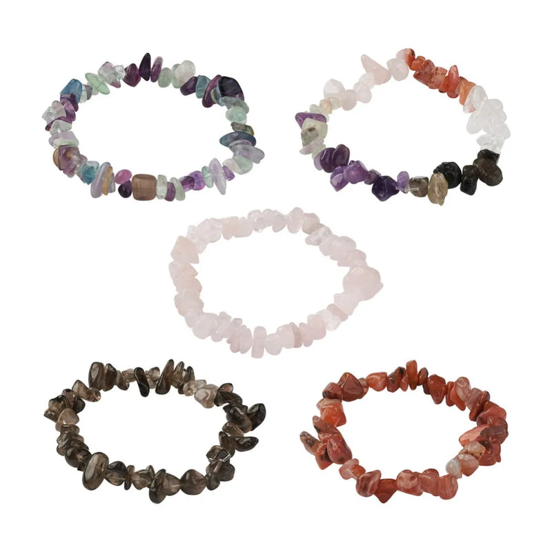 5Pcs Natural Mixed Stone Chip Beads Stretch Bracelets for Women Jewelry Making