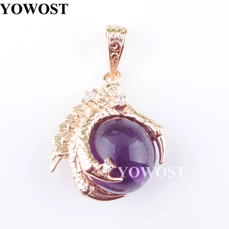 5Pcs Amethysts Gem Charm Dragon Claw Crystal Reiki Chakra Pendants