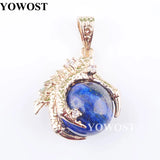 5Pcs Lapis Lazuli Raw Gem Round Ball Dragon Claw Chakra Pendant