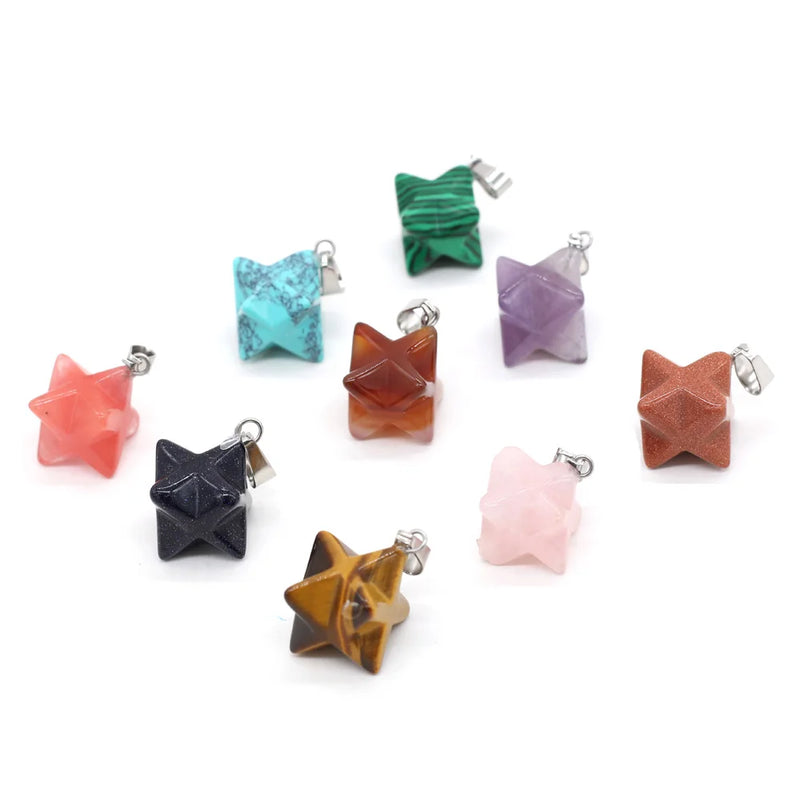 5Pcs Natural Stone Pendants Reiki Heal Merkaba for Jewelry Making