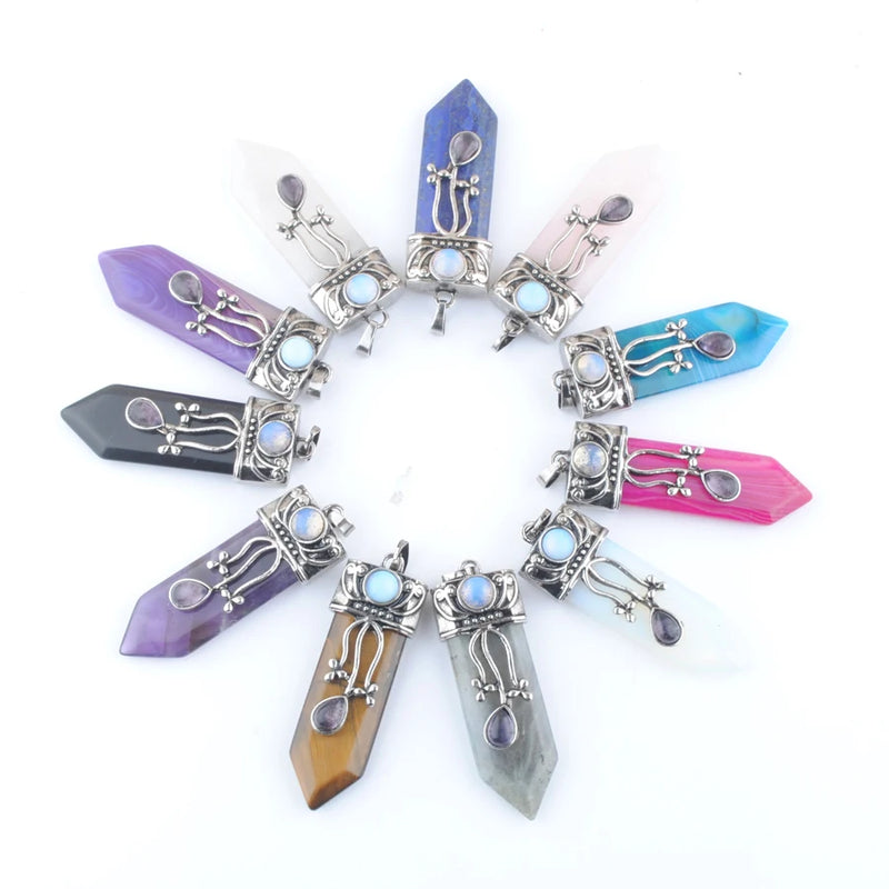 5pcs Natural Stone Sword Shaped Necklace Taper Pendulums Pendants