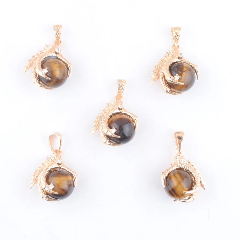 5Pcs Tigers Eye Raw Gem Charm Dragon Claw Crystal Pendants