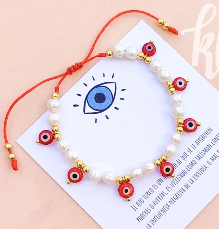 Copper Beads Freshwater Pearl Bracelet Lucky Eye Jewelry Women Girl