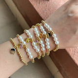 Marine Organism Jellyfish Charms Pearl Bracelet Bead Chain Vintage Jewelry