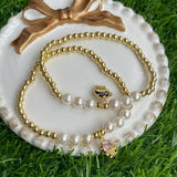 Marine Organism Jellyfish Charms Pearl Bracelet Bead Chain Vintage Jewelry